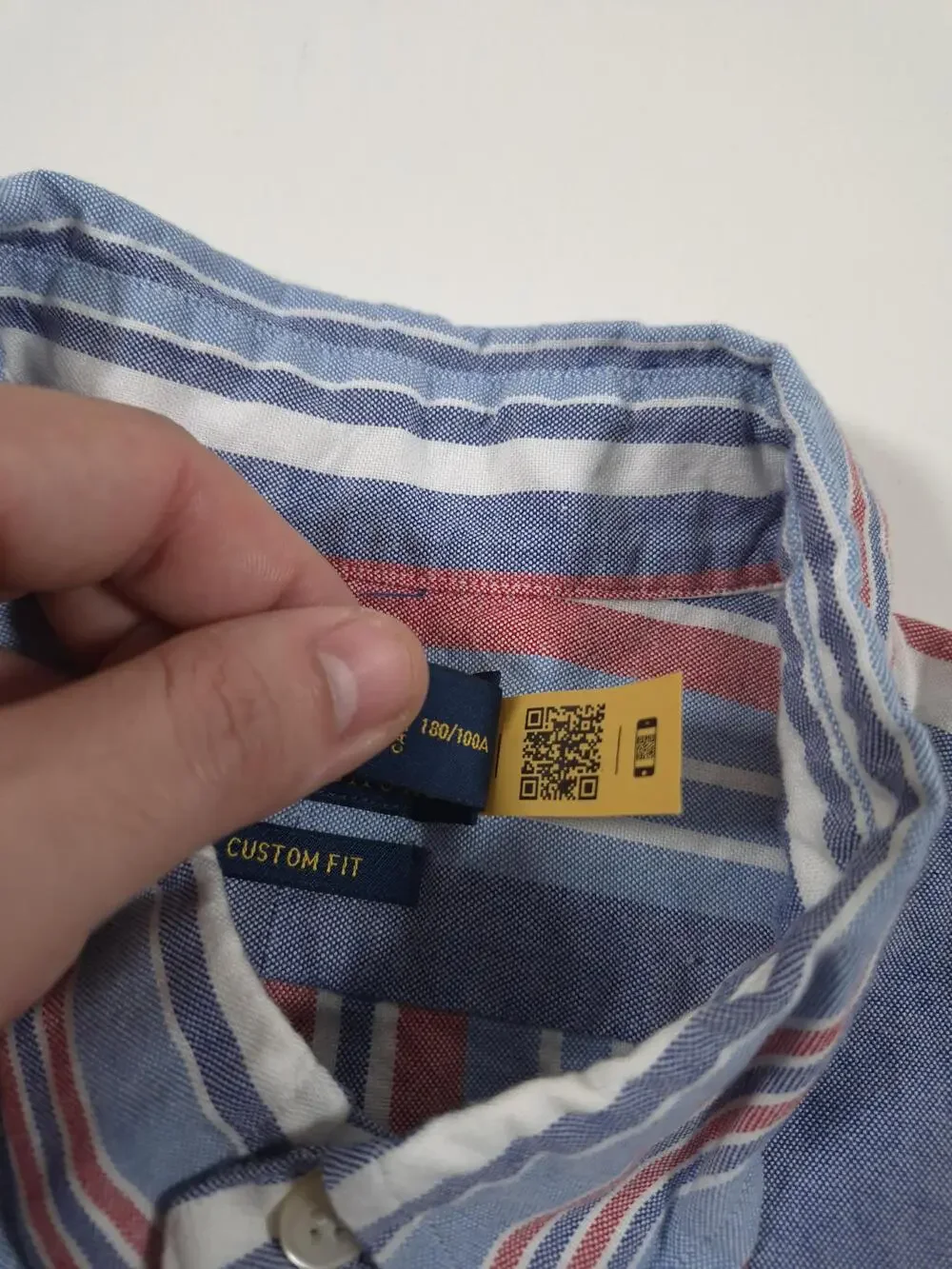 Polo Ralph Lauren Shirt Mens L Blue Stripe Custom Fit S/S Button Down Flesh Pony
